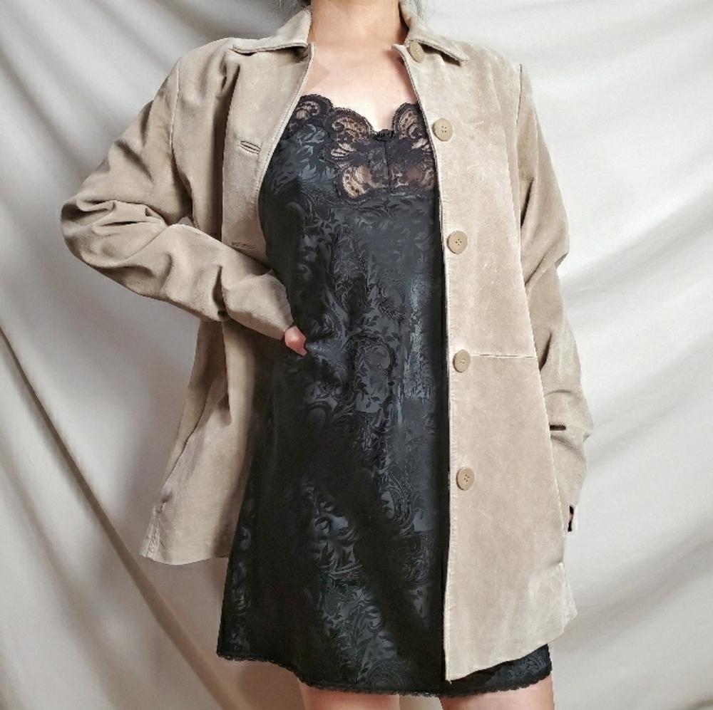 Vtg Silky Black Lace Trimmed Slip Dress / Nightie